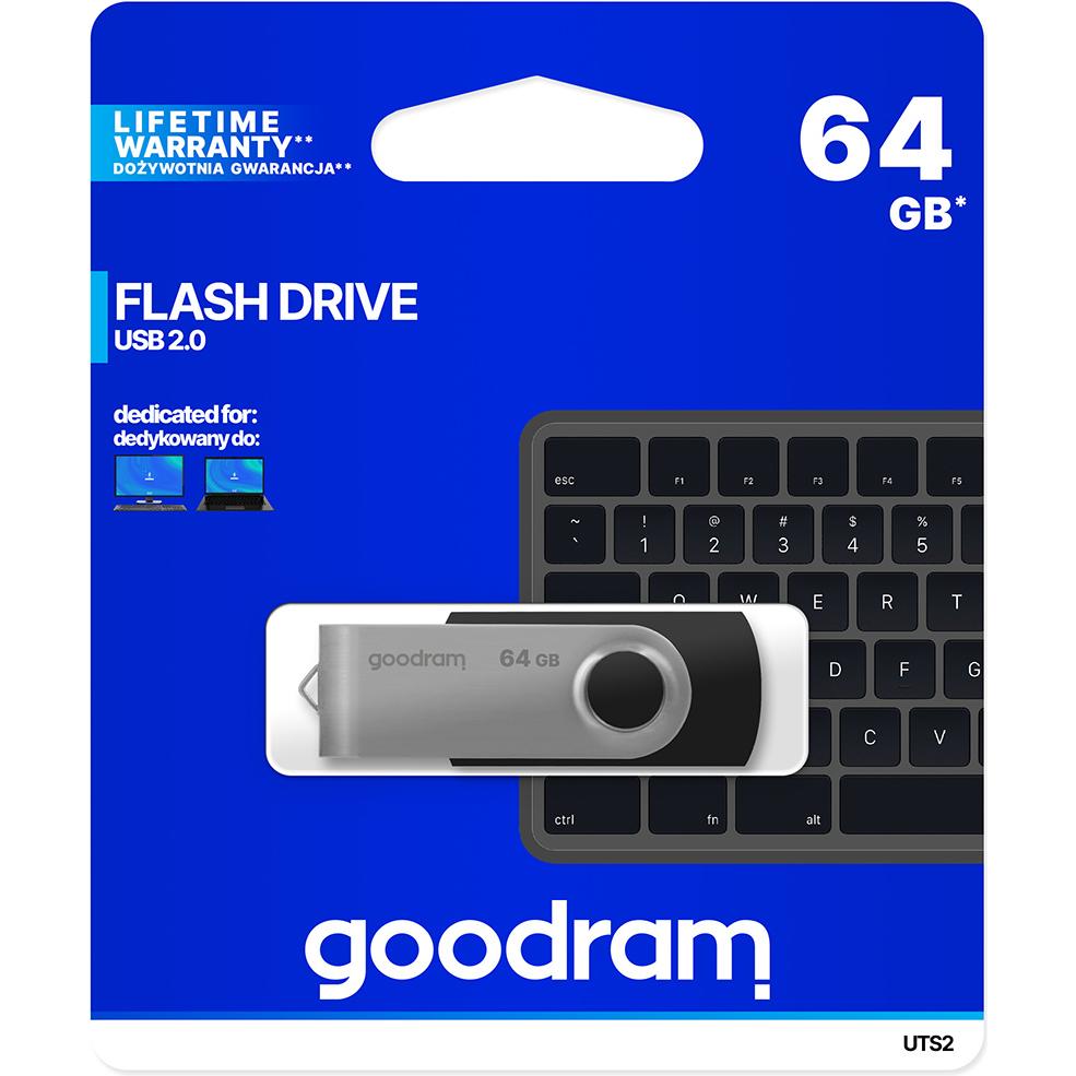 Thumbnail - Goodram UTS2 (64 GB, USB 2.0, USB-A), USB Stick, Silber, Schwarz