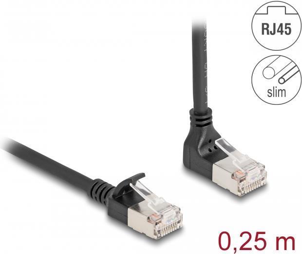 Produktbild Delock RJ45 Netzwerkkabel Cat.6A S/FTP Slim 90° oben gewinke (S/FTP, CAT6a, 0.25 m)