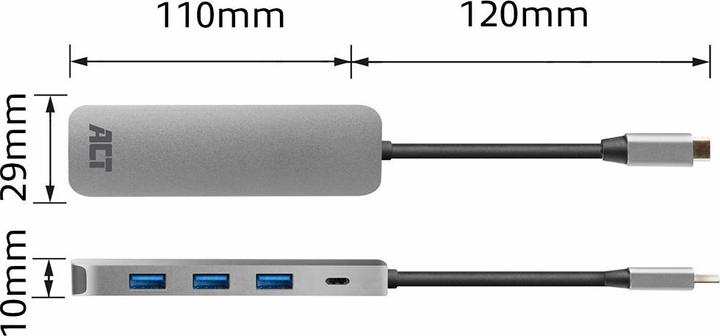 Produktbild ACT USB-C Hub with 4x USB-A, USB-C PD Pass-Through 60W USB-C (USB-C, 5 Ports)