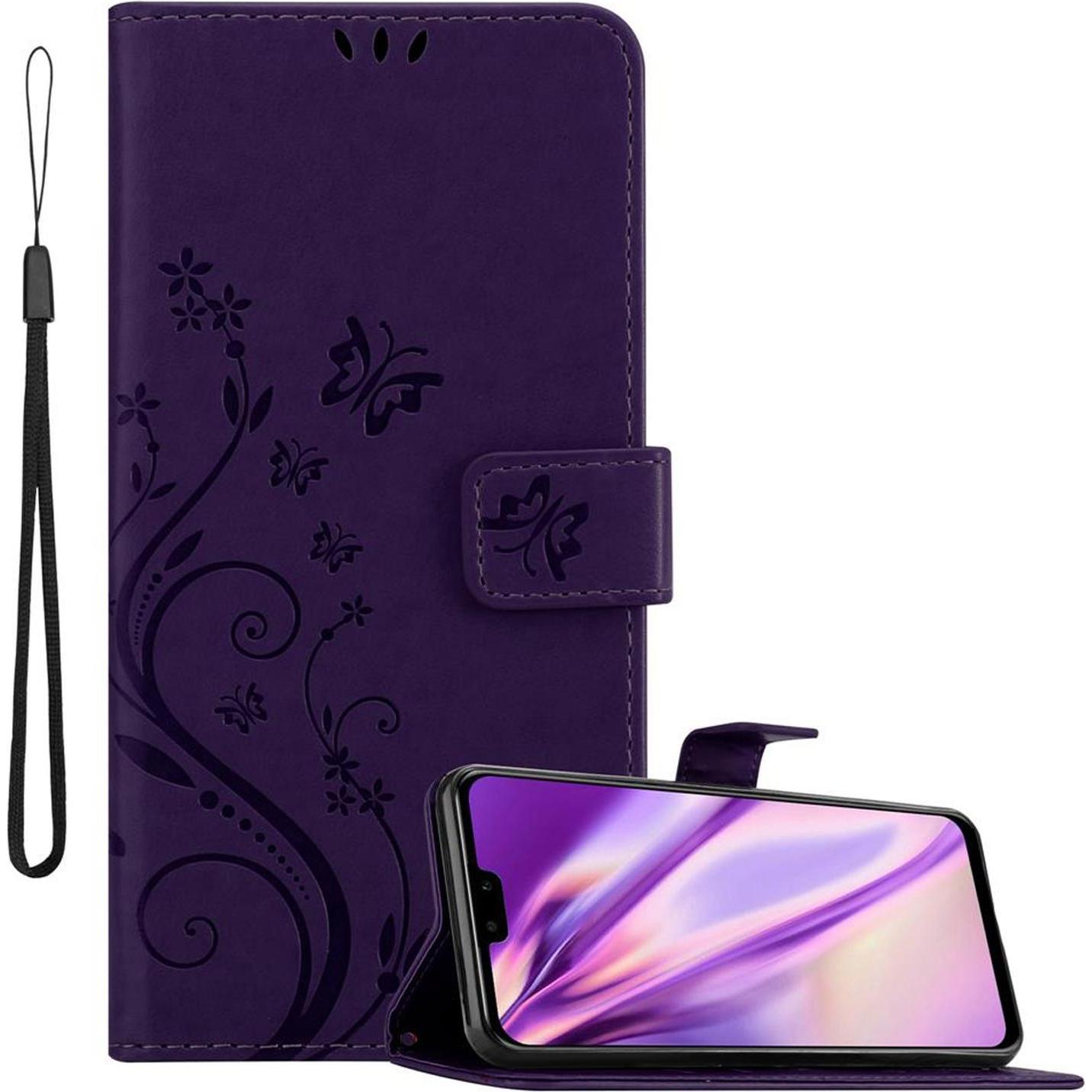 Cadorabo Flower Book Cover (Huawei Y9 (2019)), Smartphone Hülle, Violett
