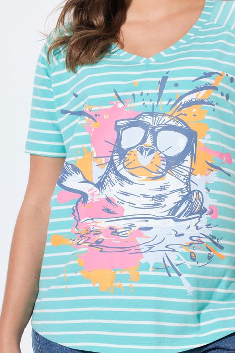 Immagine prodotto Laurasøn T-shirt a righe con scollo a V e mezze maniche (48)