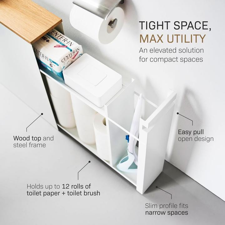 Actual product image Yamazaki Pull-out shelf with wooden shelf TOWER (14 x 56 x 55 cm)