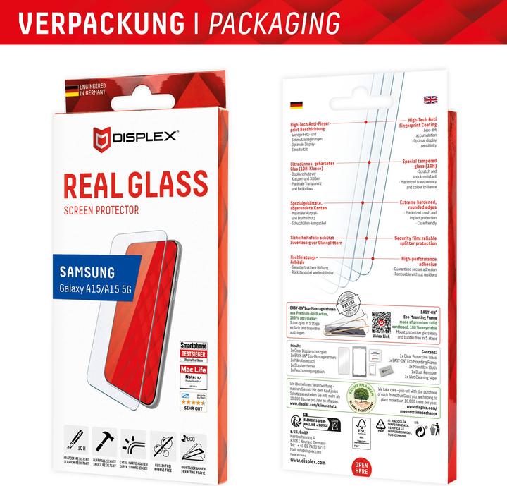Produktbild Displex Real Glass, 2D Panzerglas (1 Stk., Samsung Galaxy A15, Samsung Galaxy A15 5G)