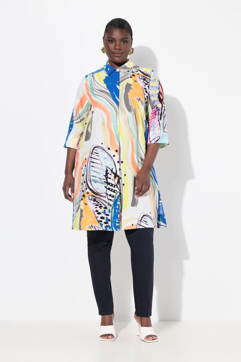 Produktbild Ulla Popken Lyocell-Longbluse, A-Linie, Hemdkragen, 3/4-Arm (42, 44)