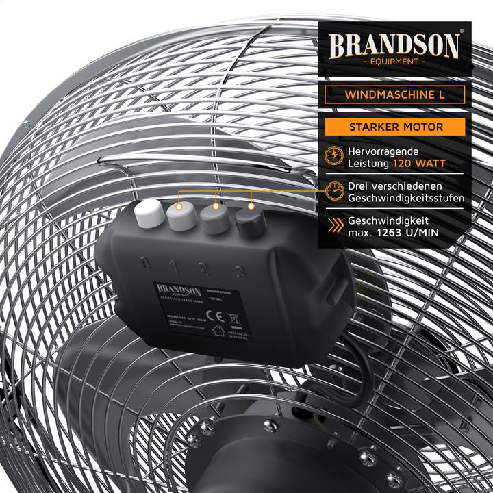 Actual product image Brandson Windmaschine Chrom Bodenventilator im Retro Stil, hoher Luftdurchsatz, 120W, Silber, 50cm Ø, neigbar (65 dB)