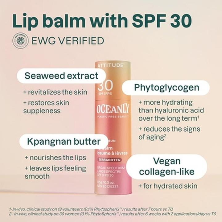 Produktbild Attitude Oceanly Tinted Lip Balm with SPF 30 EWG Verified Plastic-Free (Lippenöl)