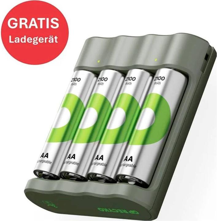 Produktbild GP Batteries Aktion Gratis Ladegerät" USB-Modell Ladegerät GP B441 inkl. 4x AA- (4 Stk., AA, 2100 mAh, Ladegerät inkl. Akku)