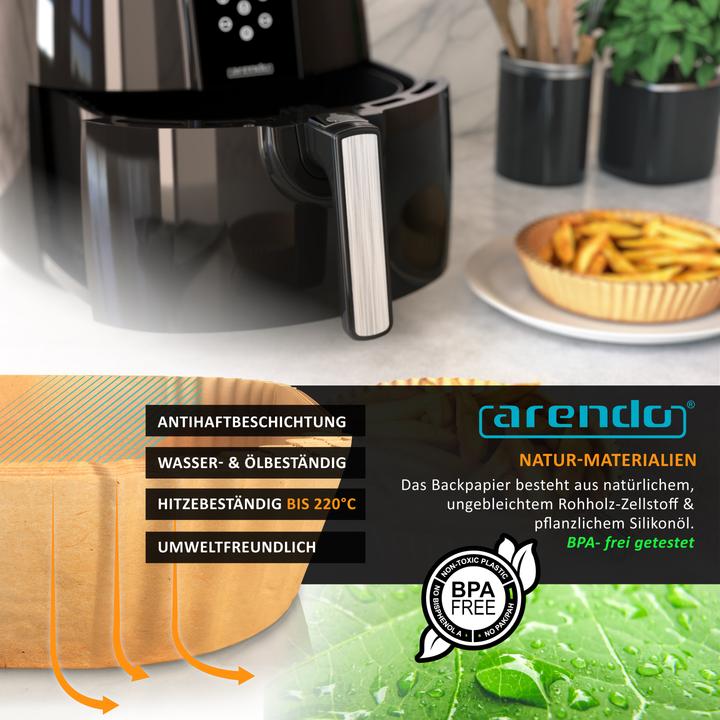 Produktbild Arendo Backpapier rund für Heissluftfritteuse 4,7-7,5 L, 100 St., 20x4,5 cm, Antihaft, Airfryer, Ofen usw.