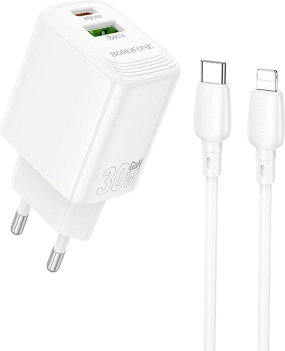 Image du produit Borofone Chargeur secteur BN29 Fuente - USB + Type C - QC 3.0 PD 30W avec câble Type C vers Lightning blanc (30 W, 2 ports)