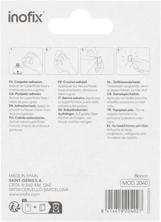 Image du produit Inofix Crochet adhésif pour clés, blanc, 2 pièces