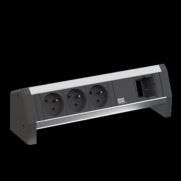 Actual product image Bachmann Desk 1 - 3 AC outlets - indoor - type E - aluminium - plastic - 281 mm - 1 pc (3 x, CEE 7/5, CEE 7/3, 1 m)