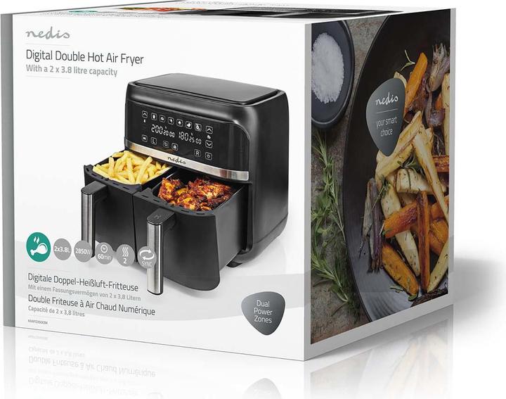 Actual product image Nedis Hot Air Fryer | 2x3.8 l | Timer: 60 min | Digital | Black