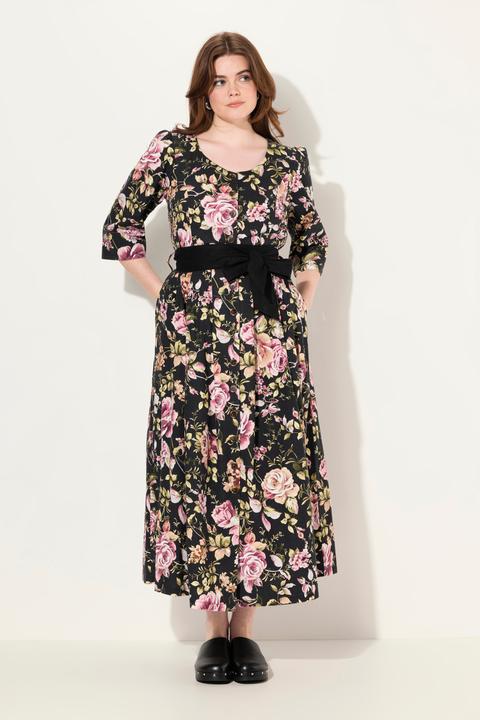 Produktbild Ulla Popken Maxikleid, Leinenmix, A-Linie, Rundhals, 3/4-Arm (50, 52)