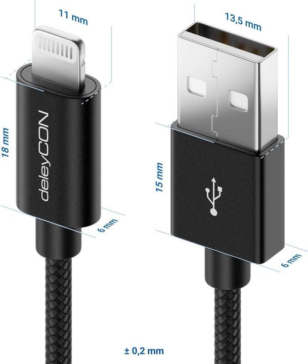 Produktbild deleyCON USB 2.0-Kabel USB A - Lightning 0.5 m (0.50 m, USB 2.0)