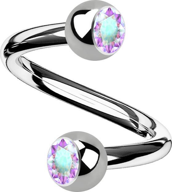 Image du produit Star Piercing Micro Spirale silber mit zwei Kugeln Kristall multicolor (sans laiton, Titane)
