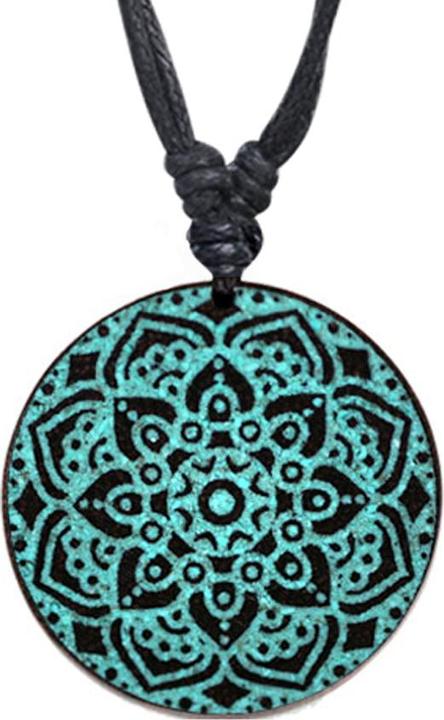 Image du produit Star Piercing Collier noir pendentif Mandala gravé en bois de Narra (sans laiton, Organique)
