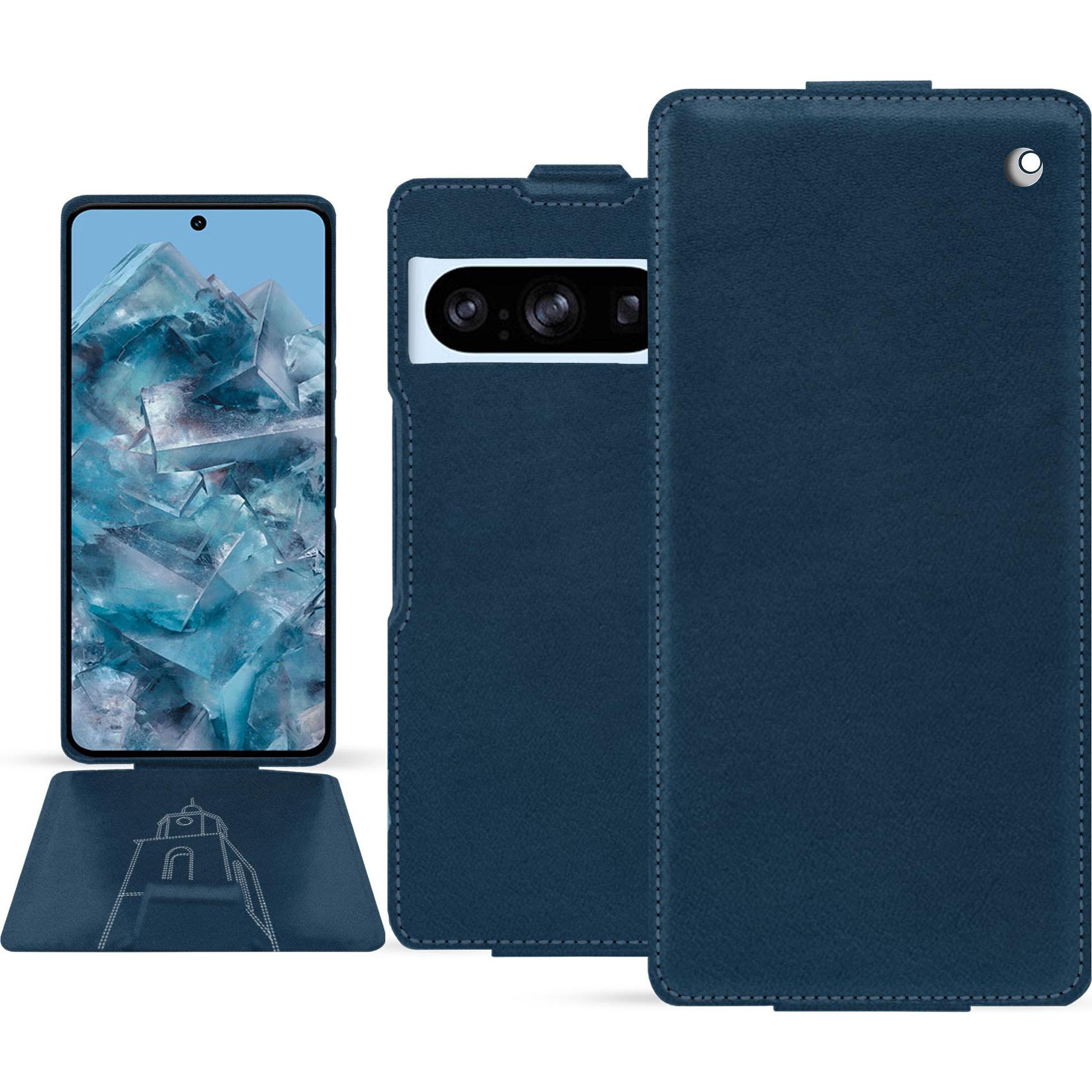Noreve Lederschutzhülle vertikal (Google Pixel 8 Pro), Smartphone Hülle, Blau