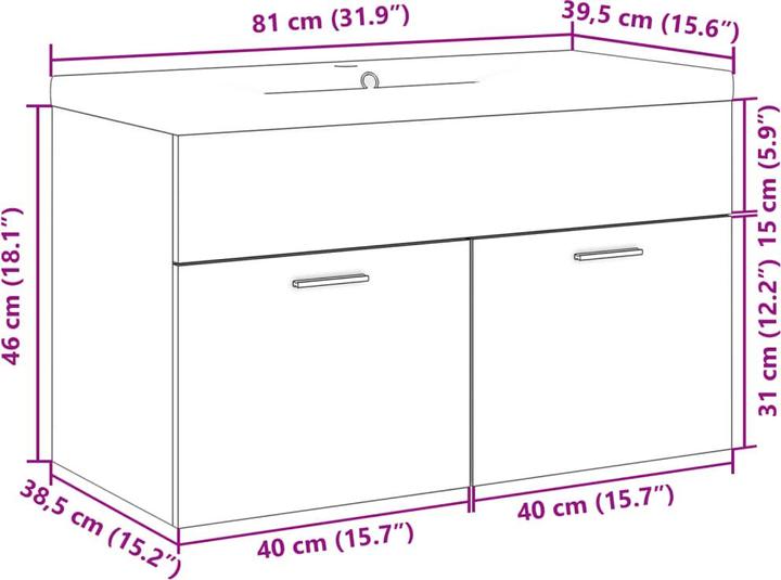 Produktbild vidaXL Waschbeckenunterschrank Wand Unterschrank Badschrank mit Einbaubecken