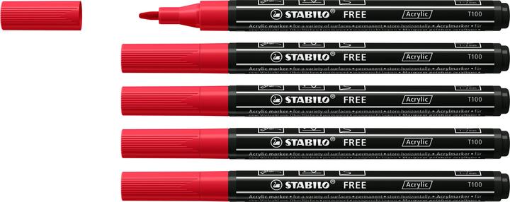Produktbild STABILO Acrylmarker - FREE Acrylic - T100 Rundspitze 1-2mm - Einzelstift karmin (1x)