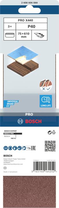 Produktbild Bosch Professional Zubehör PRO X440 Schleifband, 75 x 610 mm, G40 (40)