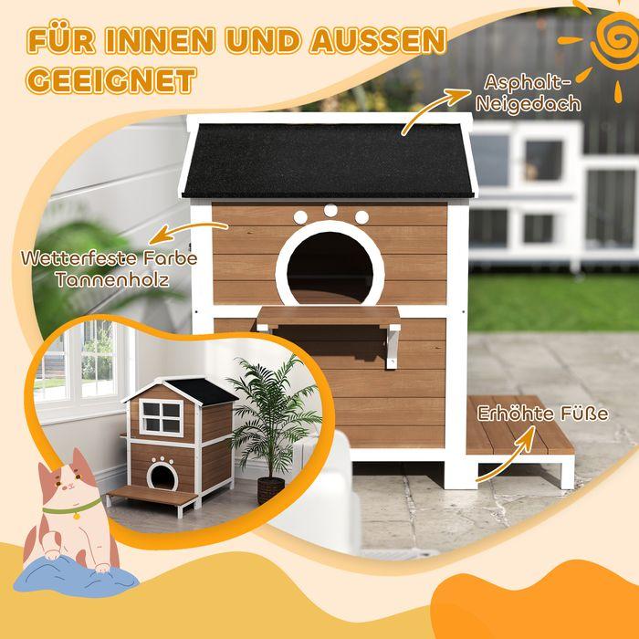 Produktbild Swisshandel24 Katzenhaus aus Holz Katzenhöhle mit Fenster, Balkon für Indoor, Outdoor Braun (Katze)