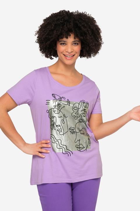 Image du produit Angel of Style T-shirt à motif visages, col rond et manches courtes (46)