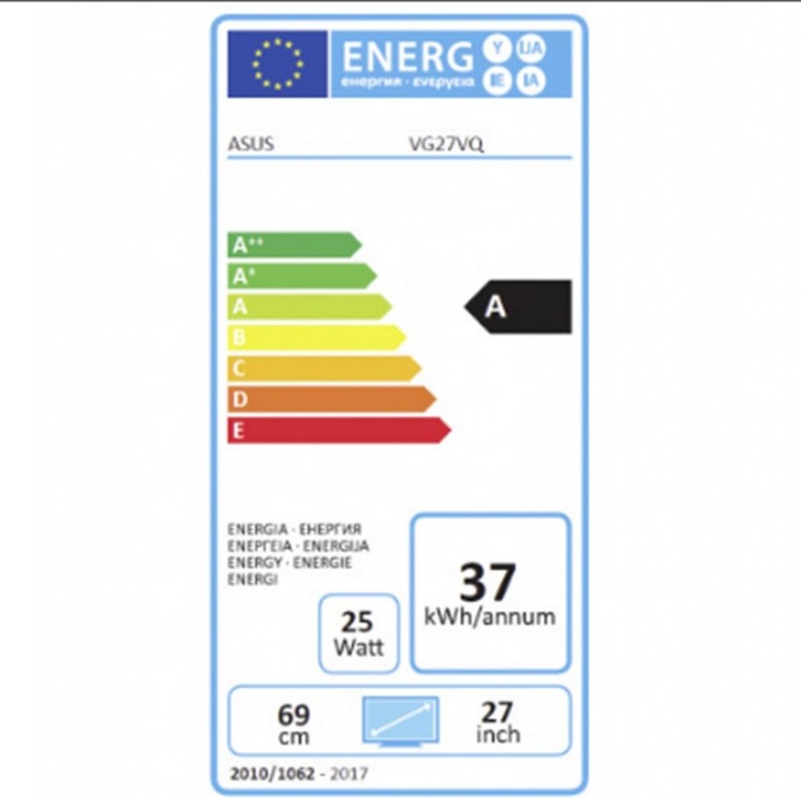 Energy Label ASUS TUF Gaming VG27VQ (1920 x 1080 pixels, 27")