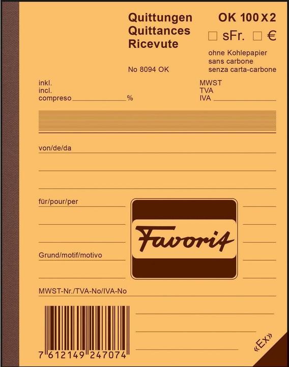 Produktbild Favorit Durchschreibebuch Quittungen mit Selbstdurchschreibepapier (200 x)