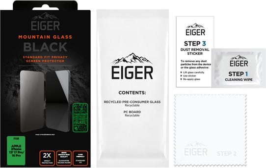 Immagine prodotto Eiger Mountain Glass Black (Apple iPhone 16 Pro, Apple iPhone 17, Apple iPhone 17 Pro)