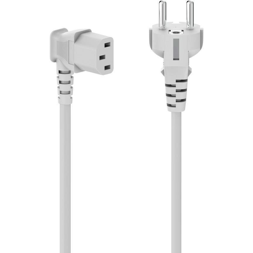 Hama Netzkabel für Kaltgeräte, 90° gewinkelt, 3-polig, Schutzkontakt, 5 m, Weiss (5 m), Stromkabel