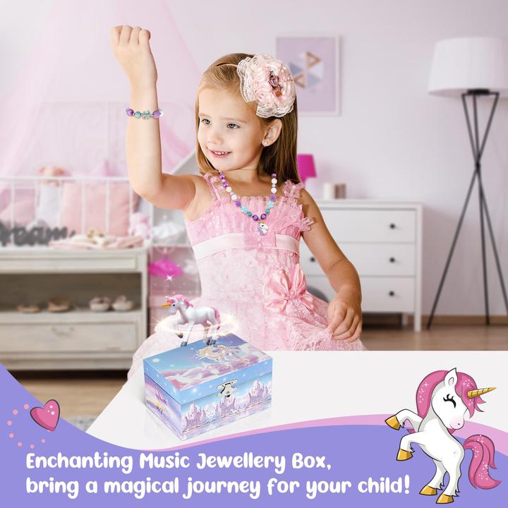 Produktbild Only-Bags.Store Schmuckkästchen mit Musikbox mit Einhorn-Schmuckset, Kinderschmuckkästchen Musik