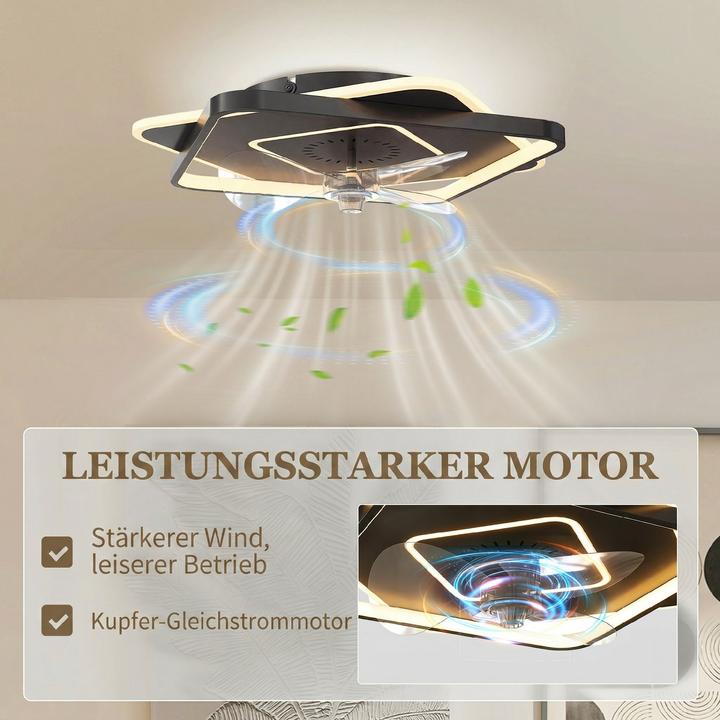 Produktbild Homcom Deckenventilator mit Licht Stahl, Acryl Schwarz (50 dB)