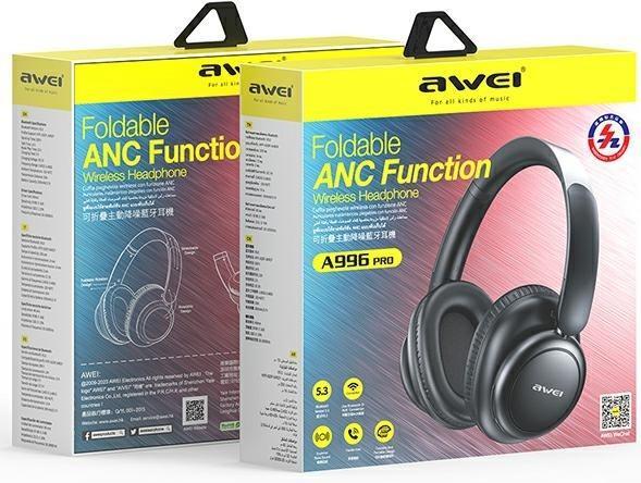 Image du produit Awei słuchawki nauszne A996 Pro ANC Bluetooth czarny/black (ANC, 16 h, Sans fil)