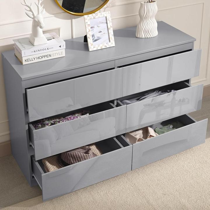 Produktbild HTI-Living Sideboard Kenji 8 Schubladen Hochglanz Grau