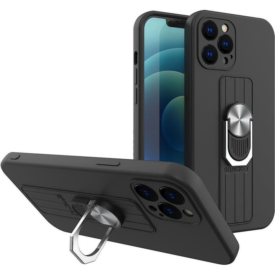 Hurtel Ring Case Silikonhülle mit Fingergrip und Standfuss für Samsung Galaxy S22 Ultra schwarz (Samsung Galaxy S22 Ultr...