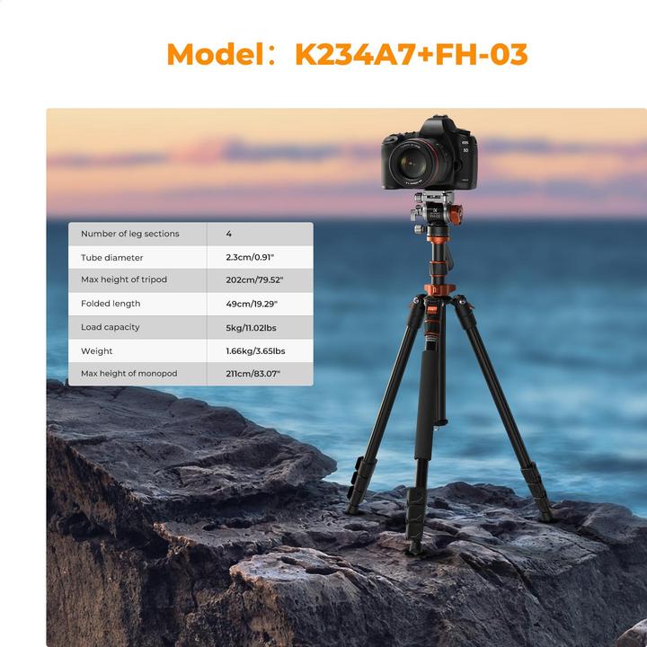 Produktbild K&F Concept K234A7+FH-03 Magnesium Aluminum Alloy Tripod (Metall)