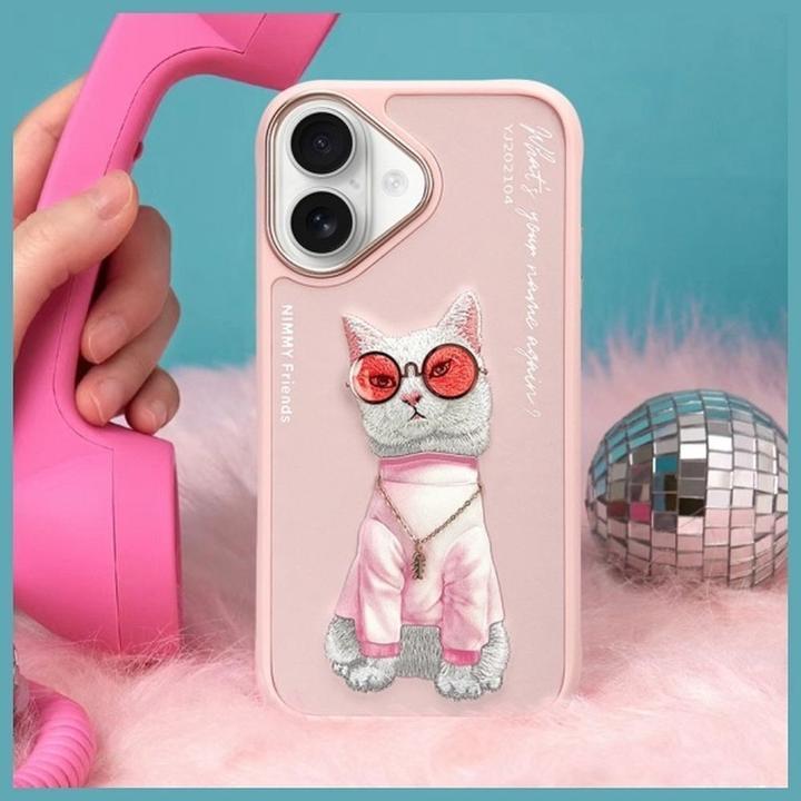 Actual product image Nimmy case iPhone 16 6.1" pink Glasses Cool Cat (Apple iPhone 16)