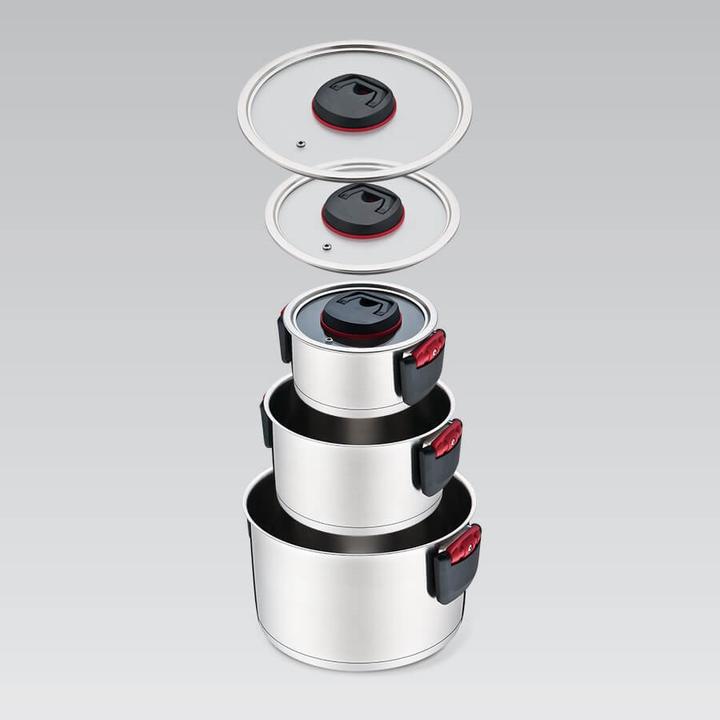 Actual product image Maestro MR-3530-6 Topfset mit Klappgriffen 6 Stück (24 cm, Pan set + pot set, Stainless steel)