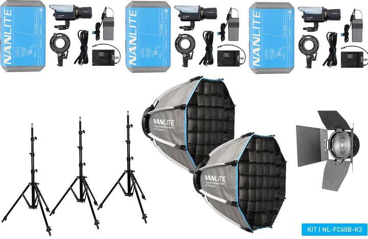 Actual product image Nanlite FC-60B LED Bi-Colour Spot Light Tripple Kit (NL-FC60B-K3) (Studio light, Video light)