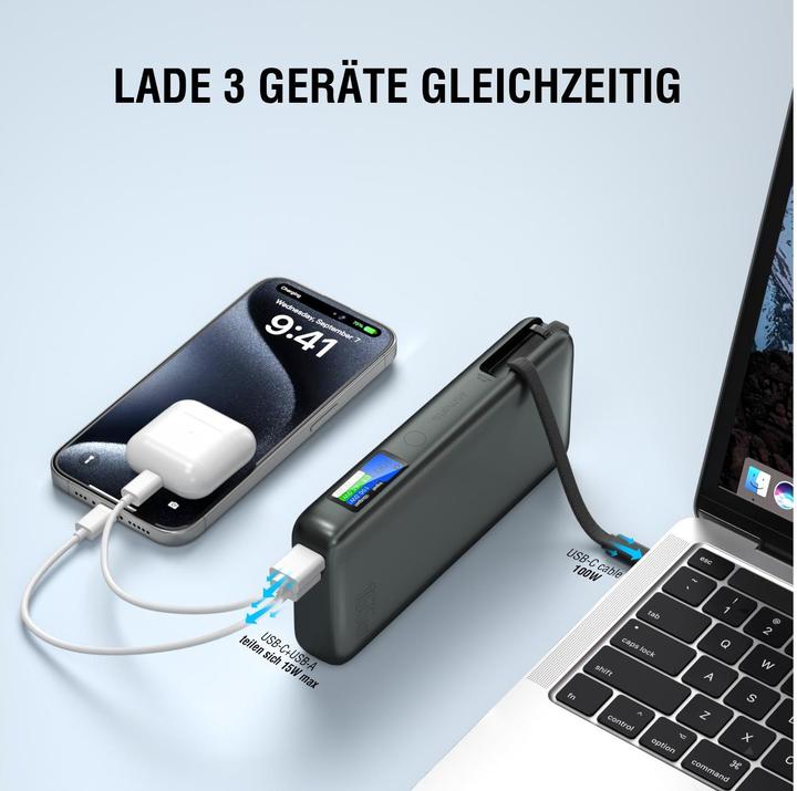 Produktbild 4smarts Powerbank USB-C Kabel 20000mAh (20000 mAh, 165 W, 74 Wh)