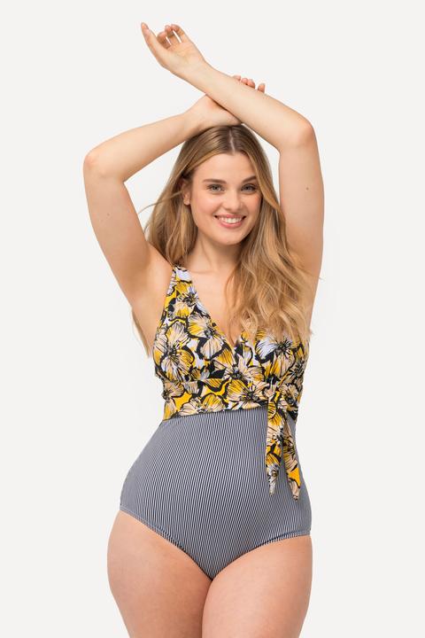 Actual product image Ulla Popken Mixed Pattern Sliding Knot One Piece Swimsuit (62)