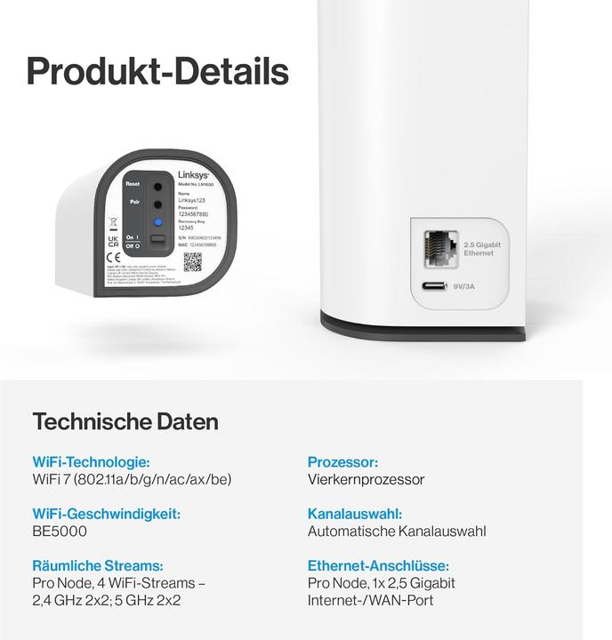 Immagine prodotto Linksys Velop Micro 7 BE5000 Dual-Band Wi-Fi 7 Mesh System (3-pack)