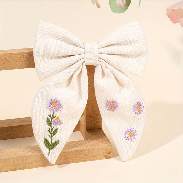 Actual product image Activity Board 1pc niedliche Blume Stickerei Schleife Haarspange, gemischte Farbe, Polyester, Mode (1 pcs.)