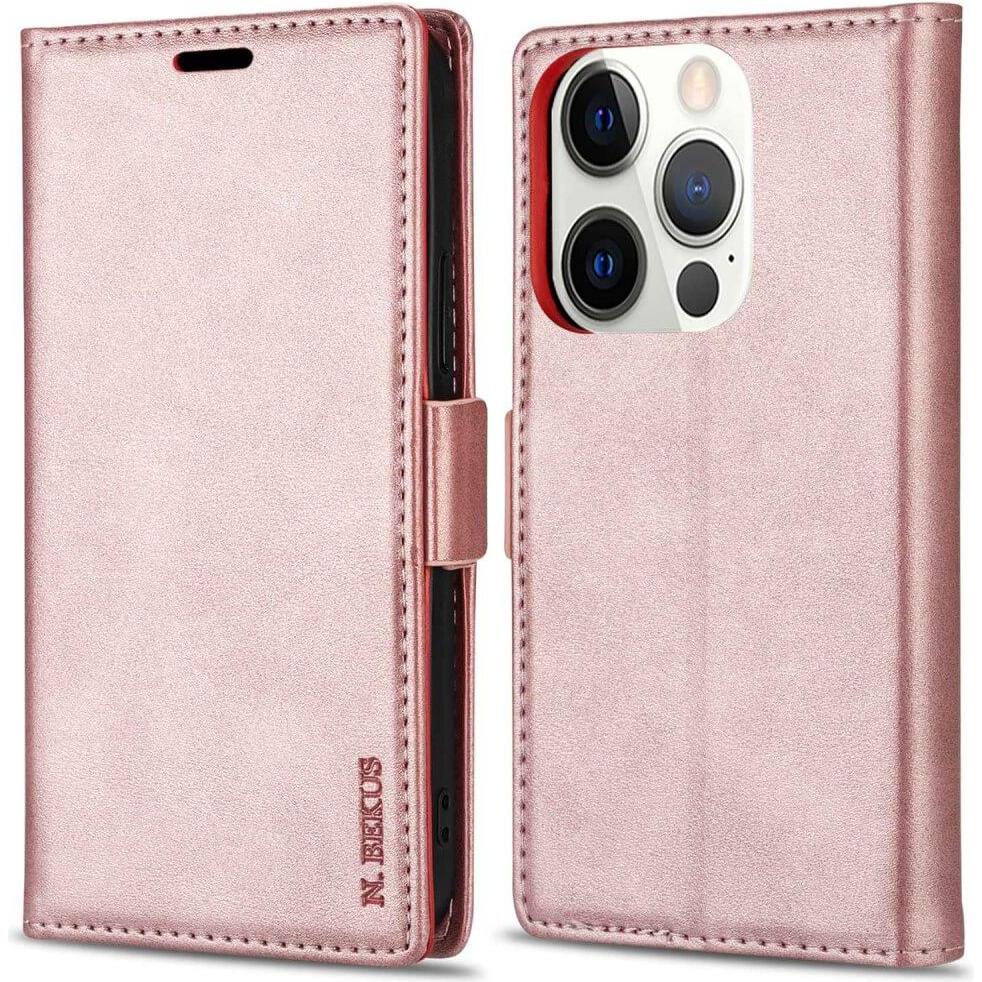 N.Bekus iPhone 15 Pro - Flip Case Hülle rosa (Apple iPhone 15 Pro), Smartphone Hülle, Rosa