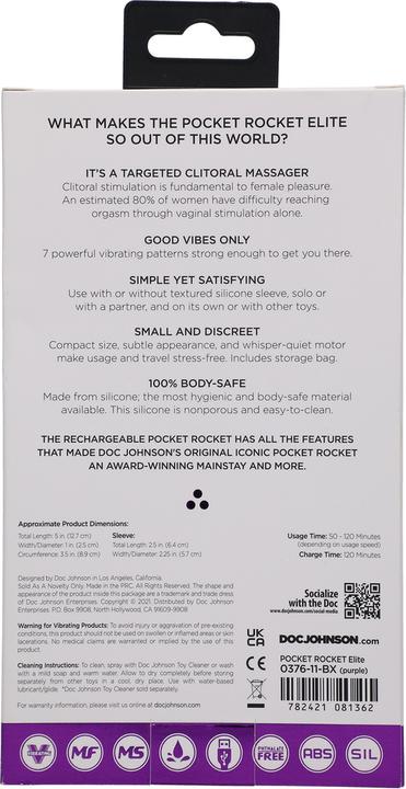 Actual product image Doc Johnson Pocket Rocket® Elite - Rechargeable with Removable Sleeve - Purple
