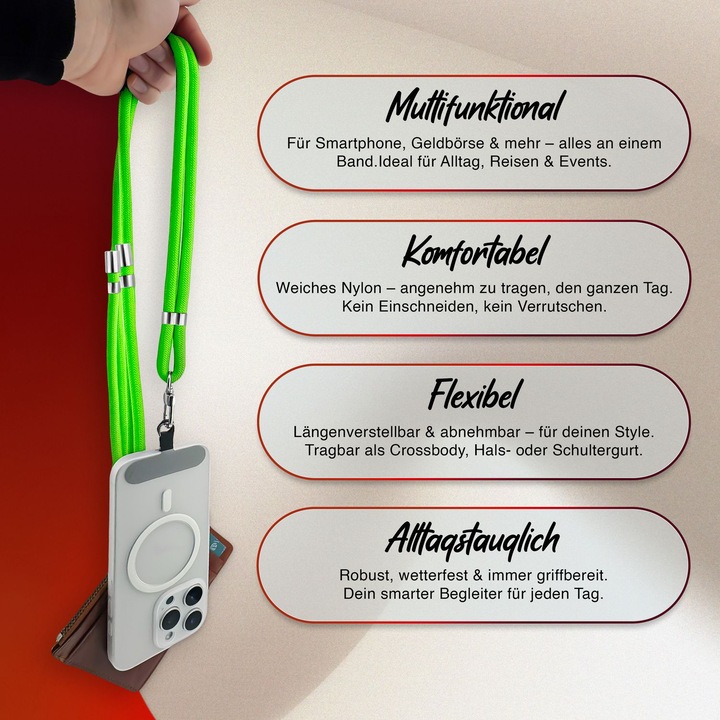 Produktbild Nalia HoldMe Lanyard Handykette – Universal Trageband für Smartphones - Verstellbar, Soft & Elastisch