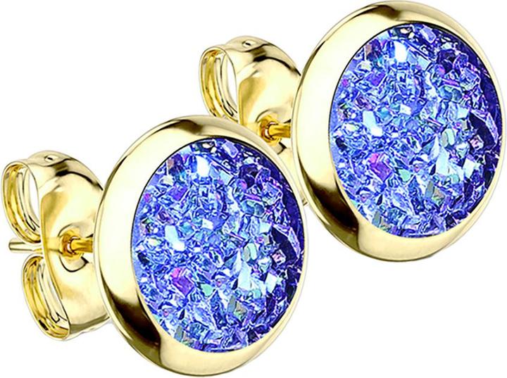 Actual product image Star Piercing Stud earrings gold plated with druse stone blue (without brass, Surgical steel 316L)