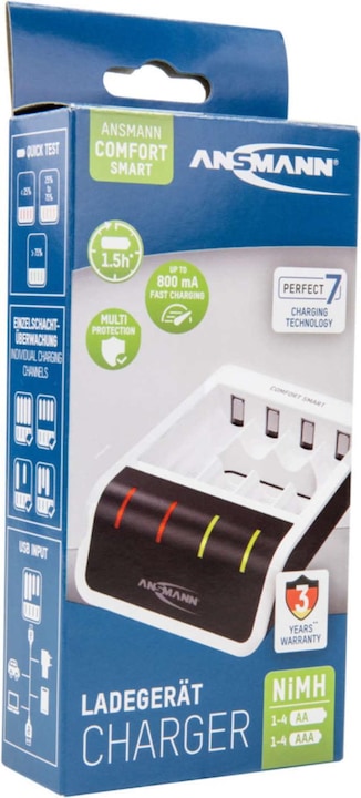 Productafbeelding Ansmann Comfort Slimme Lader (1 Pcs., AAA, AA, 800 mAh, Oplaadbare batterijen + lader)