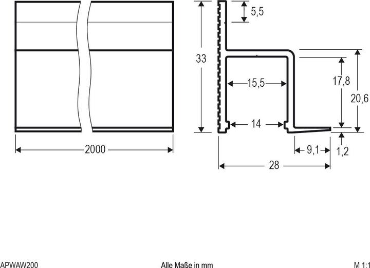 Produktbild EVN Aluminium-Trockenbauprofil 200cm APWAW200 (2000 mm, 28 mm, 33 mm)