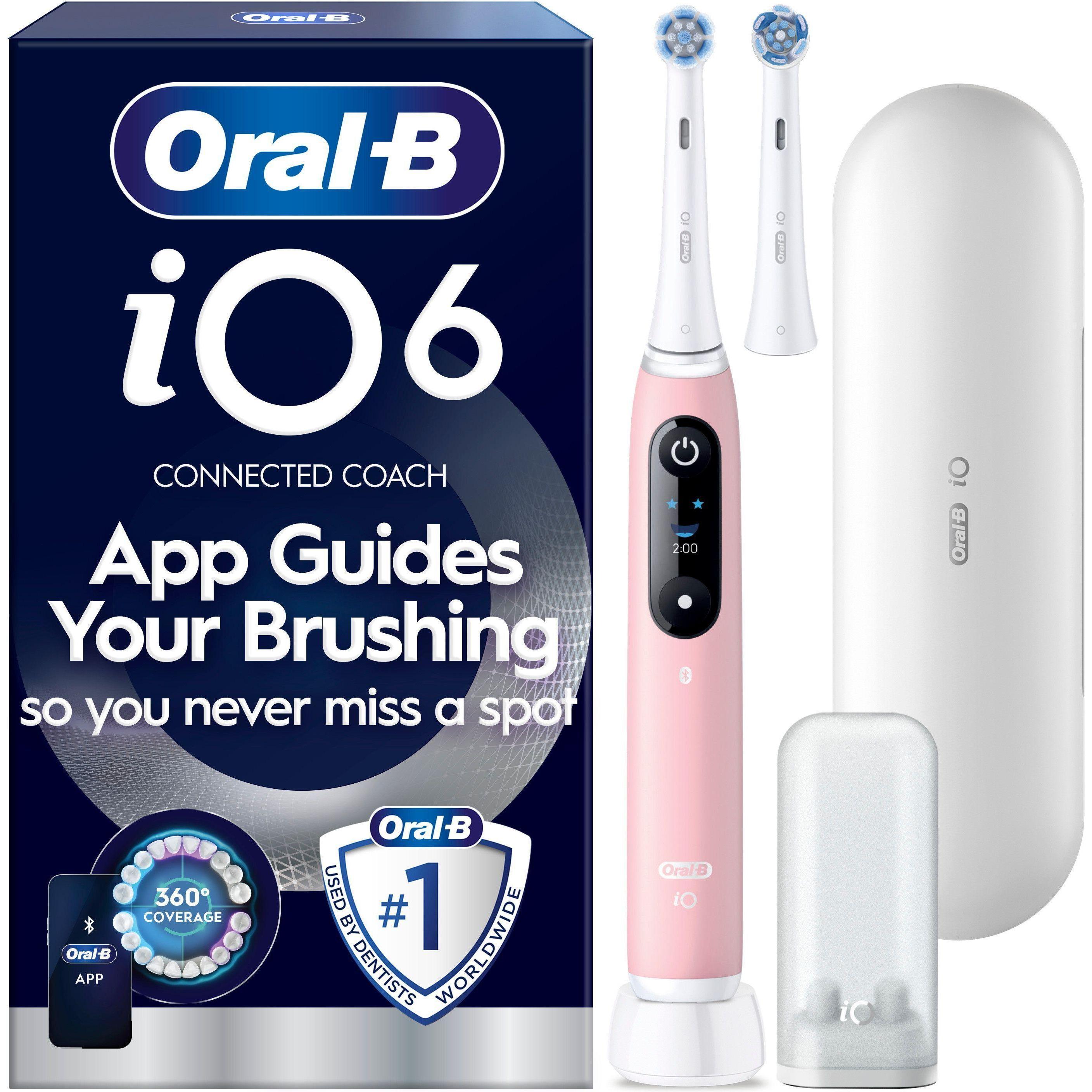 Oral-B, Spazzolino elettrico, Oral B - iO6 Electric Toothbrush - Pink - 2 Brush Heads, Premium Travel Case